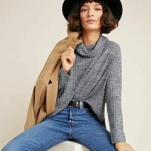 Anthropologie Top Maeve Gray ribbed knit Cowl neck Long Sleeve Oversize Pullover